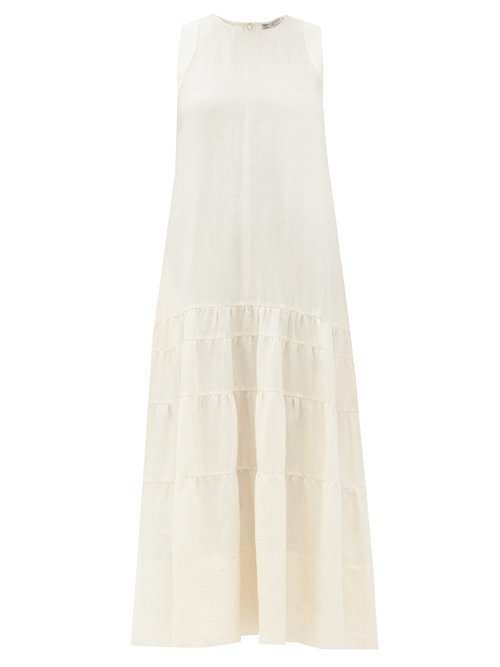 Three Graces London - Abigail Tiered Linen Maxi Dress Ivory