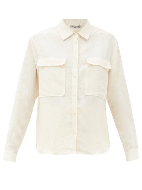 Three Graces London - Willow Chest-pocket Linen Shirt Ivory