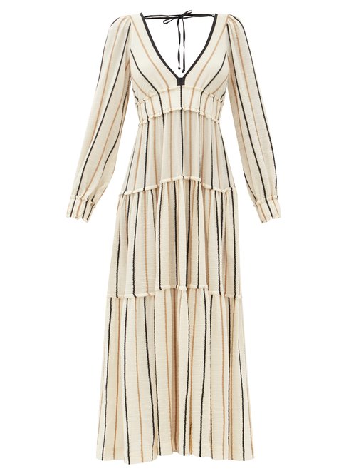 Three Graces London - Theodora Striped Cotton-blend Cheesecloth Dress Yellow Stripe