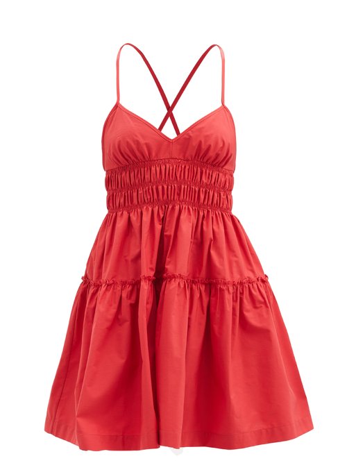 Three Graces London – Mia Shirred Cotton Mini Dress Red