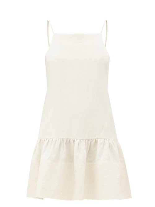 Three Graces London - Skye Square-neck Linen Mini Dress Ivory