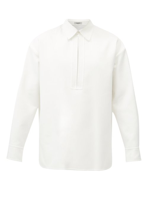 Valentino - Keyhole-slit Cotton-blend Twill Shirt - Mens - White