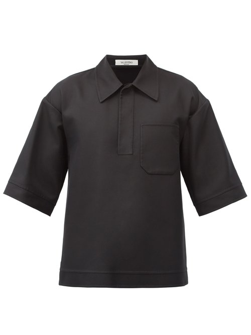 Valentino - Point-collar Twill Shirt - Mens - Black