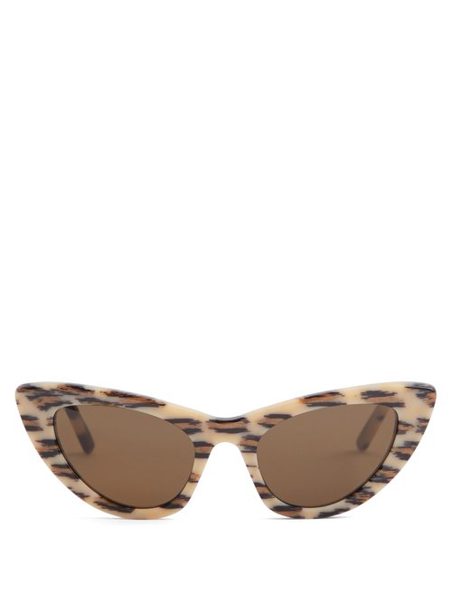Saint Laurent - Lily Leopard-effect Cat-eye Acetate Sunglasses - Womens - Ivory