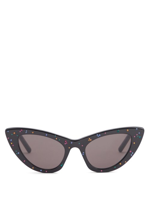 Saint Laurent - Lily Crystal-stud Cat-eye Acetate Sunglasses - Womens - Black