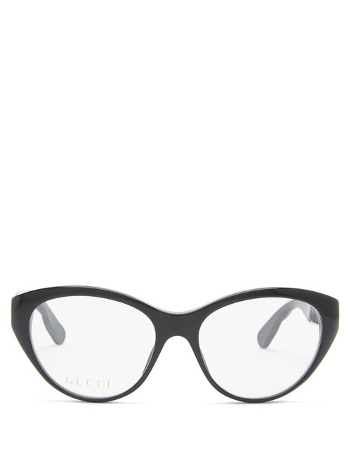 Gucci - GG-logo Plaque Cat-eye Acetate Glasses - Womens - Black