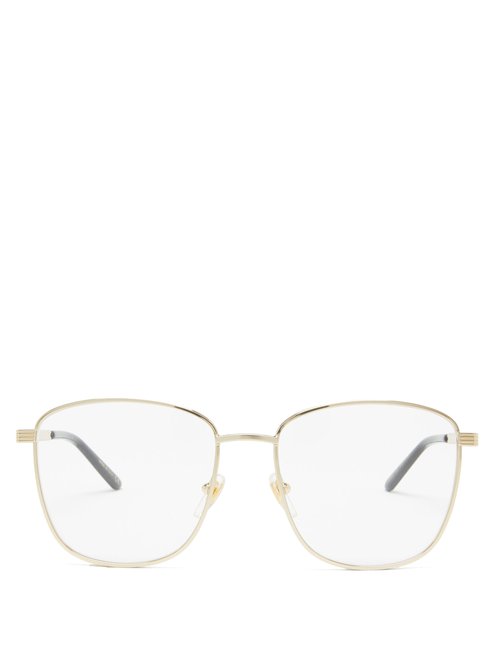 Gucci - Logo-engraved Square Metal Glasses - Womens - Gold