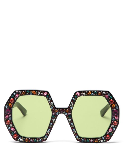 Gucci - Crystal-embellished Heptagon Acetate Sunglasses - Womens - Black Multi