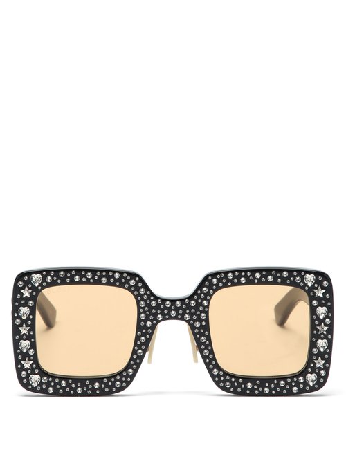 Gucci - Crystal-embellished Square Acetate Sunglasses - Womens - Black Multi