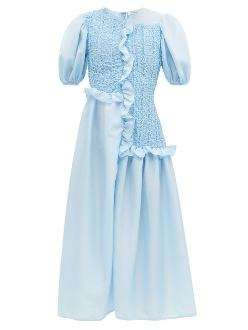Cecilie Bahnsen - Camden Ruffled Puff-sleeve Faille Dress Light Blue