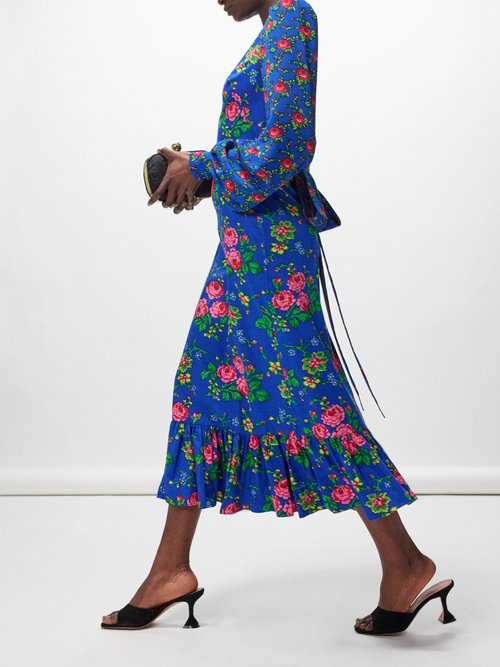 Buy The Vampire's Wife - The Villanelle Floral-print Cotton Midi Dress Blue Multi online - shop best The Vampire's Wife clothing sales
