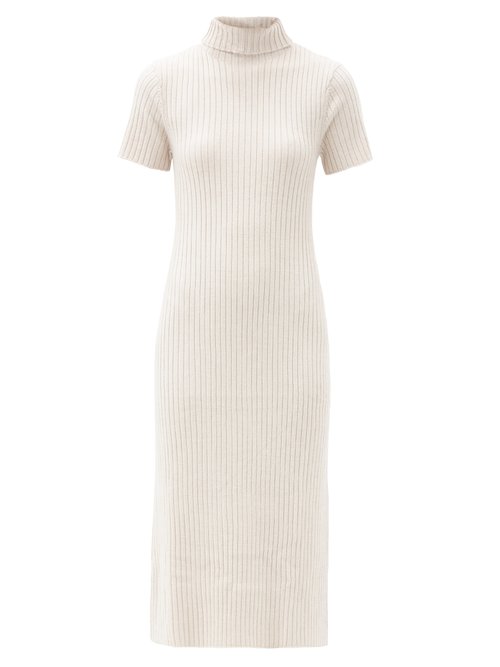 Staud – Lilou Roll-neck Ribbed Wool-blend Sweater Dress Beige