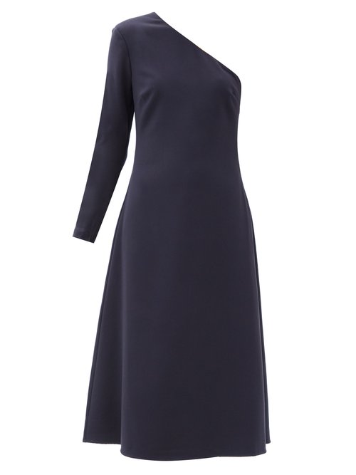 Staud – Christie Chain-collar Asymmetric Crepe Dress Navy