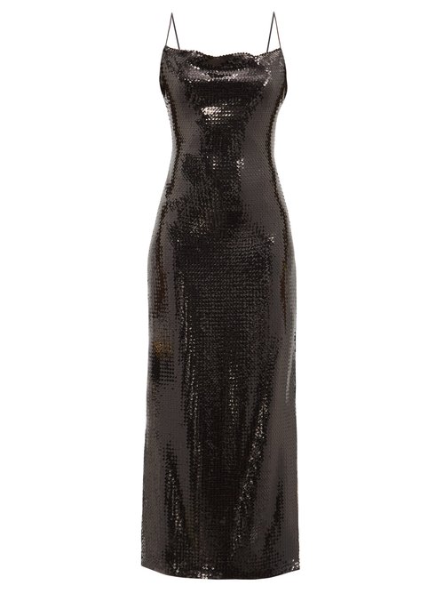 Balmain - Rouleaux-strap Sequinned Slip Dress Black
