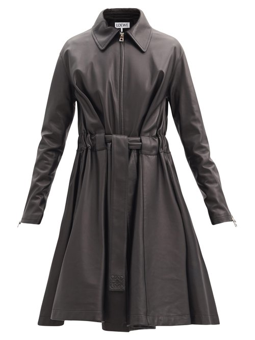 Loewe - Belted Leather Coat Black