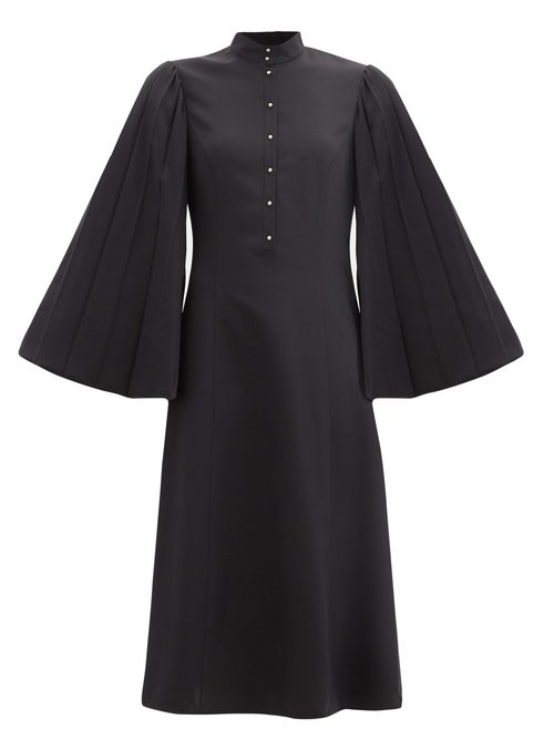 Loewe - Pleated Angel-sleeve Silk-blend Dress Navy