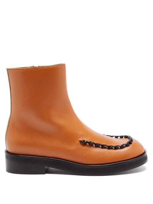 Jw Anderson LOOP-STITCHED SQUARE-TOE LEATHER BOOTS