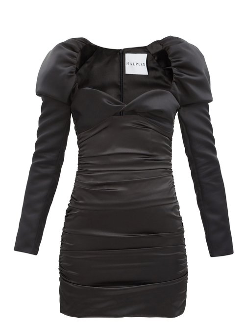 Halpern - Puff-shoulder Satin Mini Dress Black