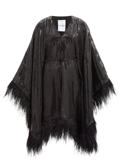 Halpern – Feather-embellished Sequinned Mini Dress Black
