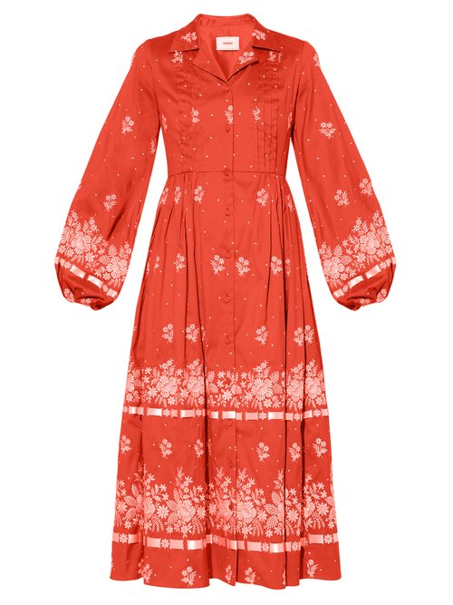 Erdem - Broderick Floral-embroidered Cotton-blend Dress Red White