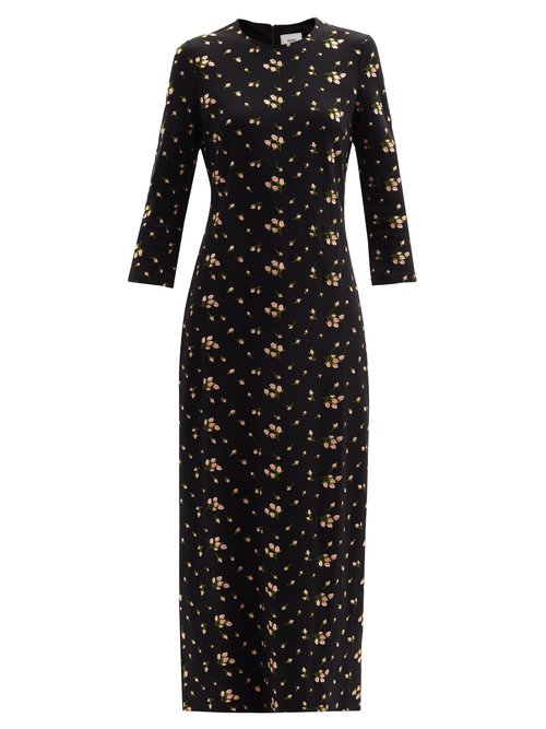 Erdem - Evanna Floral-embroidered Jersey Dress Black Print