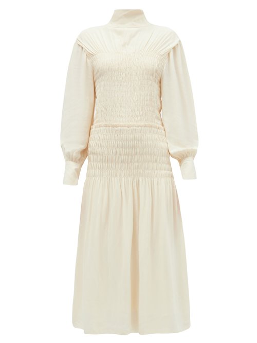 Proenza Schouler - Cutout-back Shirred Crepe Midi Dress Ivory