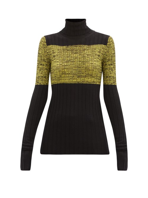 Petar Petrov - Nika Roll-neck Silk-panelled Wool Sweater Black Yellow