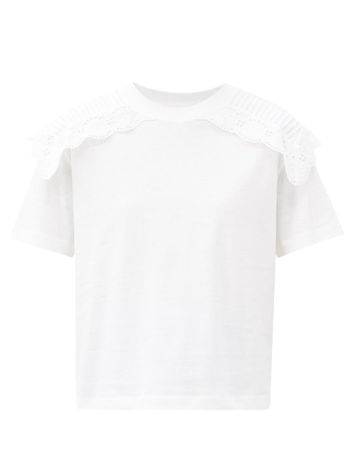 Buy See By Chloé - Ruffled Cotton-jersey T-shirt White online - shop best See By Chloé 