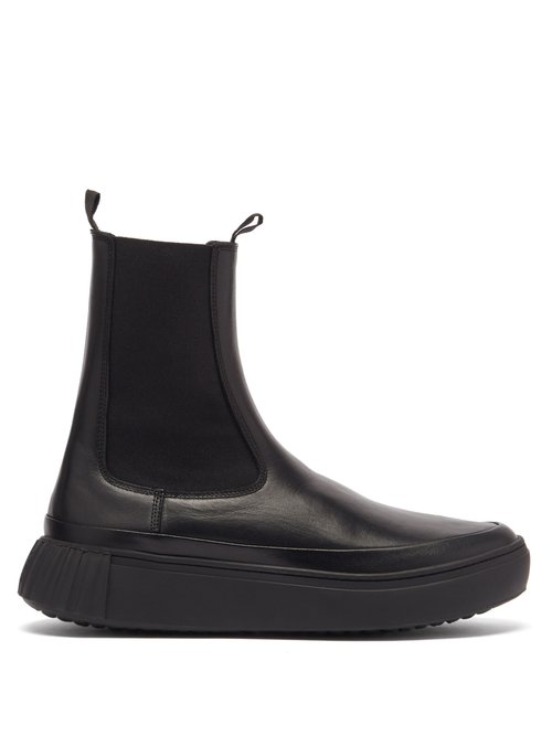 Primury - Waffle Chunky-sole Leather Chelsea Boots Black