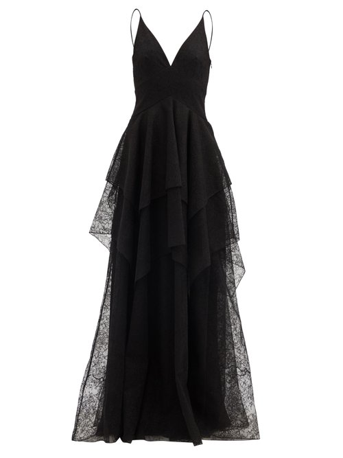 Givenchy - Tiered Chantilly-lace Gown Black