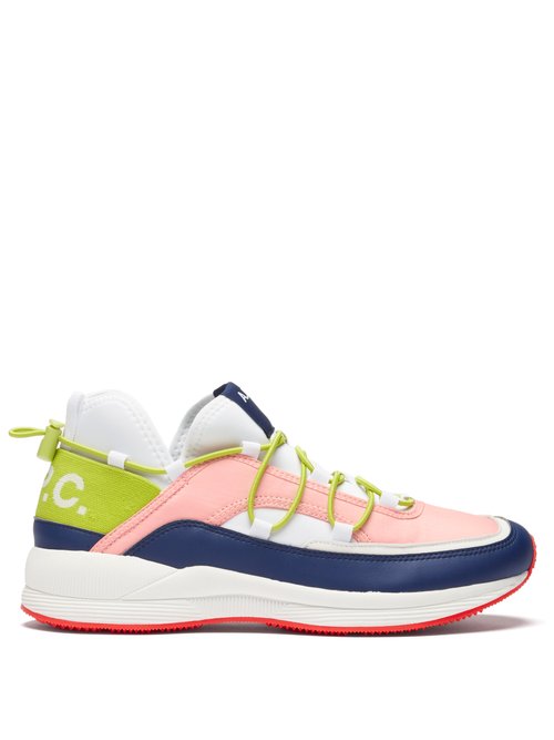 A.p.c. Little Joe Logo-detailed Ripstop, Leather And Neoprene Sneakers In Pink Multi