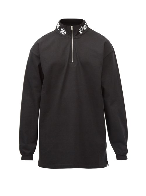 Vetements - Gothic-logo Half-zip Cotton-jersey Sweatshirt - Mens - Black