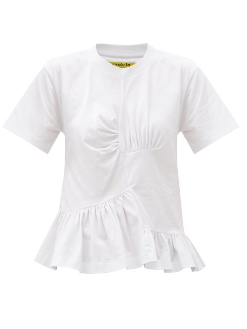 Marques'almeida - Peplum-hem Ruched Recycled-cotton Blend T-shirt White