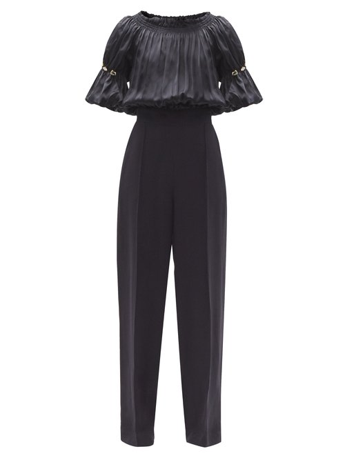 Buy Ssone - Lance Crystal-embellished Wide-leg Crepe Jumpsuit Navy online - shop best Ssone jumpsuits