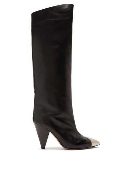Isabel Marant - Lelize Metallic-toecap Leather Knee-high Boots Black