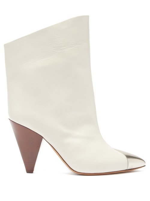 Isabel Marant – Lapee Metallic-toecap Leather Ankle Boots White