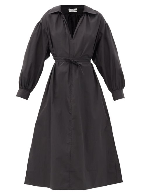 Co - Collared V-neck Cotton-blend Midi Dress Black