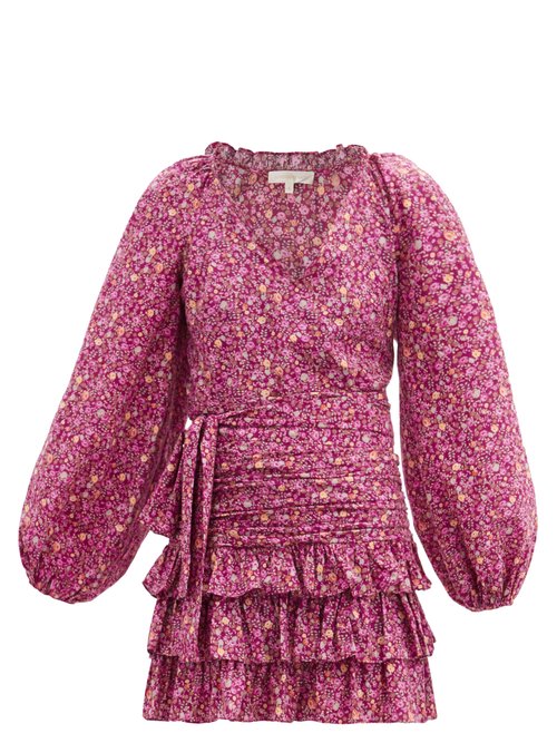 Loveshackfancy - Rina Floral-print Ruched Cotton Mini Dress Pink Print