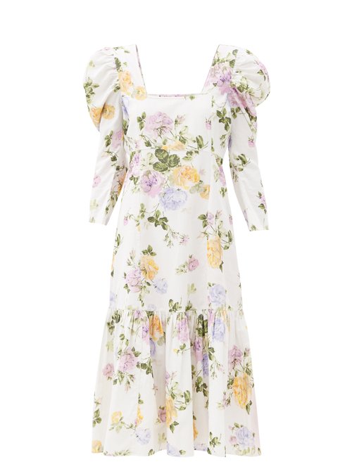 Buy Loveshackfancy - Ellington Floral-print Cotton-corduroy Dress White Print online - shop best LoveShackFancy clothing sales