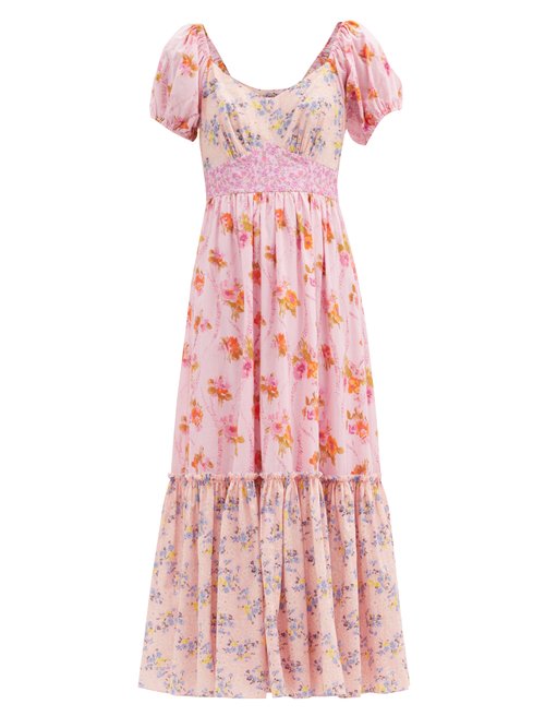 Loveshackfancy - Angie Patchwork Floral-print Cotton Midi Dress Pink Print