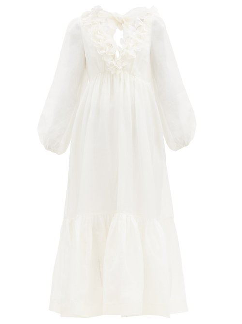 Zimmermann - Lovestruck Flounced-neck Linen-blend Dress White