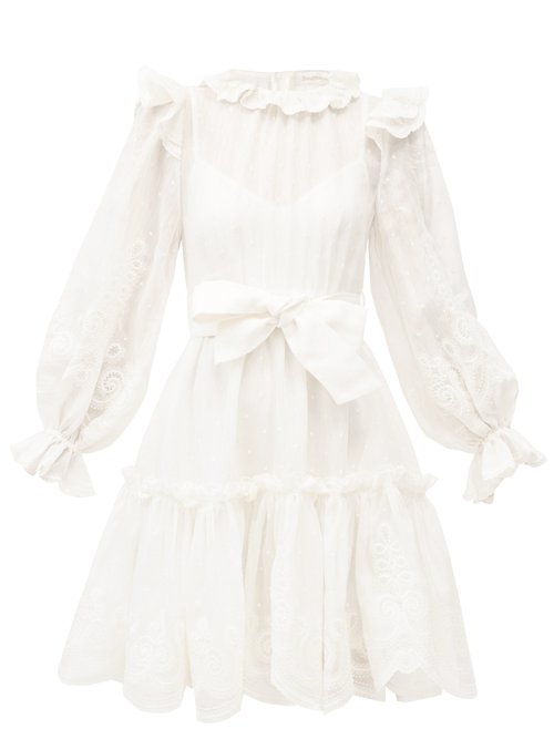 Buy Zimmermann - Lovestruck Ruffled Linen-blend Organdy Mini Dress Ivory online - shop best Zimmermann clothing sales
