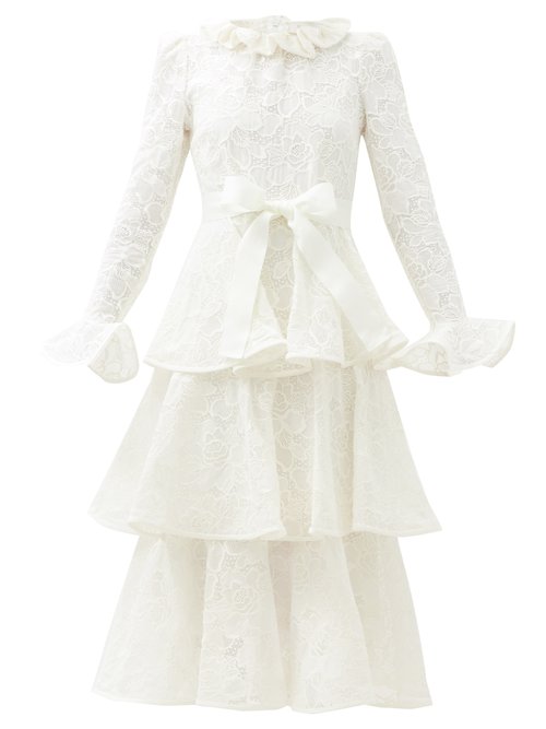 Buy Zimmermann - Lovestruck Tiered Cotton-lace Dress White online - shop best Zimmermann clothing sales