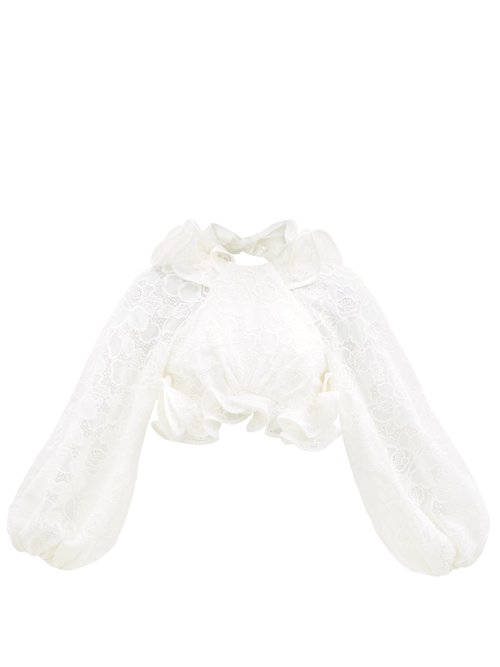 Zimmermann - Lovestruck Ruffled Balloon-sleeve Lace Cropped Top White