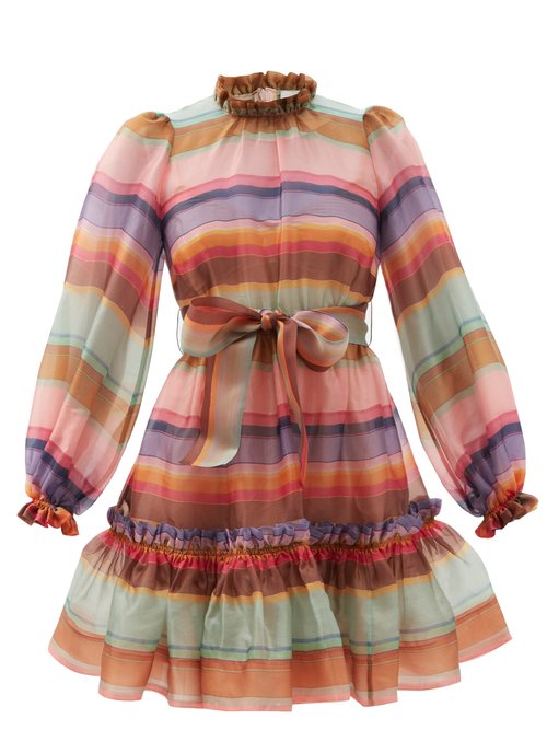 Buy Zimmermann - Striped Ruffled Silk-organza Dress online - shop best Zimmermann clothing sales