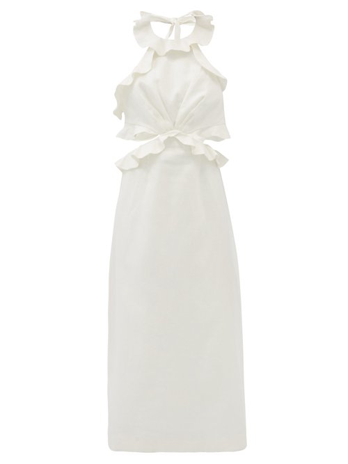 Zimmermann - Lovestruck Halterneck Flounced Linen Dress White