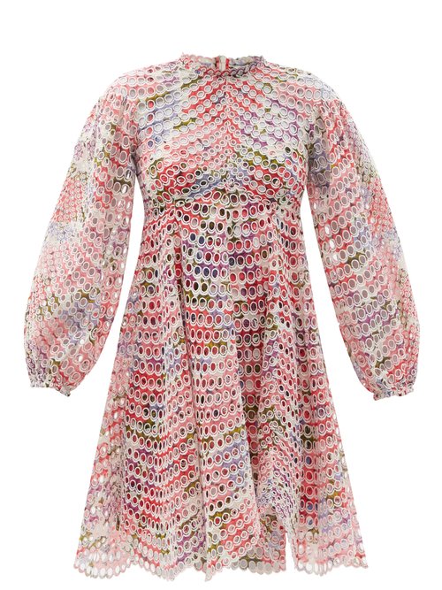 Buy Zimmermann - Poppy Floral-print Broderie-anglaise Ramie Dress Pink Print online - shop best Zimmermann clothing sales