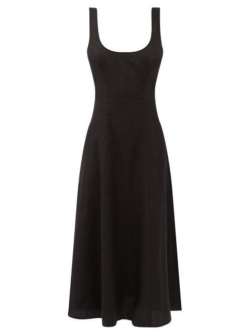 Zimmermann - Lulu Cutout-back Linen Midi Dress Black