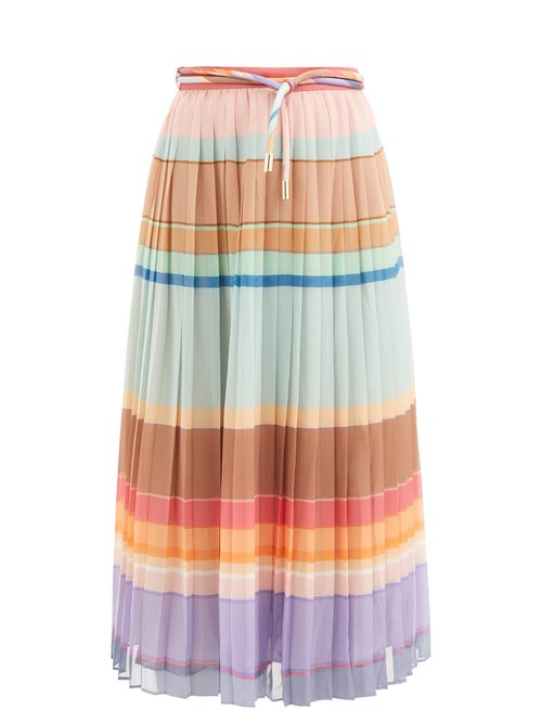 Zimmermann – Tie-waist Striped Pleated Crepe Midi Skirt Multi Beachwear