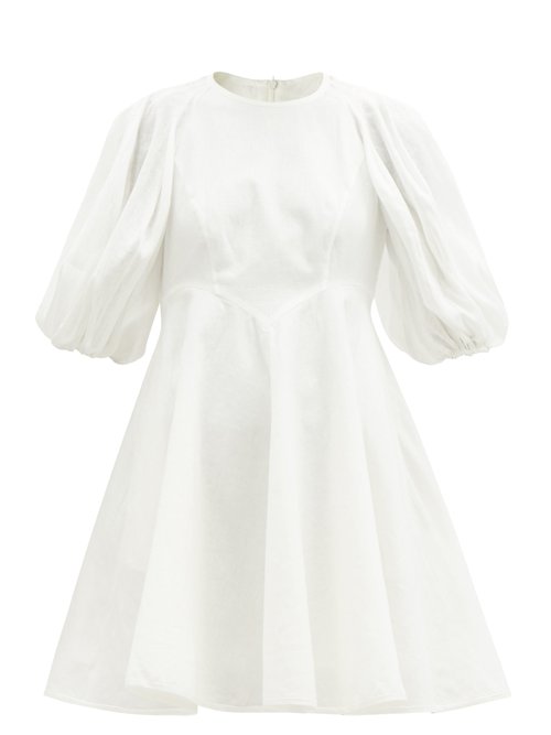 Zimmermann - Puff-sleeve Linen Mini Dress White | Coshio Online Shop